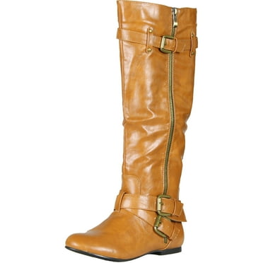 Ladies New Smart Buckle Knee High Zipper Faux Suede Formal Desert Ankle Boot UK
